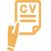 icon representing a job search, orange hand holding a CV